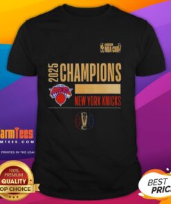 Alt Text: Premium 2025 NBA Cup Champions New York Knicks logo T-shirt featuring vibrant team colors and bold graphics.