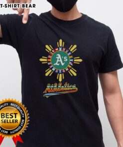 Premium 2025 Oakland Athletics Baseball X Hispanic T-Shirt featuring vibrant colors and a stylish design for fans.