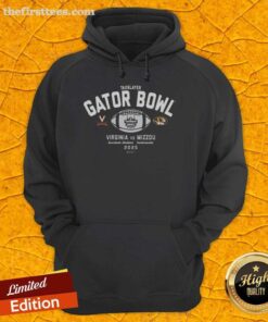 Alt Text: Premium 2025 TaxSlayer Gator Bowl hoodie featuring Virginia Cavaliers vs Missouri Tigers design for fans.