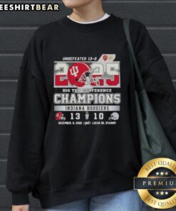 Premium Indiana Hoosiers Football Helmet Sweatshirt celebrating 2025 Undefeated 13-0 Big Ten Conference Champions.