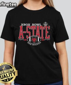 Premium A-State Red Wolves Xbox Bowl 2025 ladies tee featuring vibrant team colors and stylish design for fans.