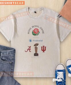 Alt Text: Premium Alabama Crimson Tide vs Indiana Hoosiers 2026 Rose Bowl Game logo on a washed t-shirt design.