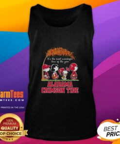 Premium Alabama Crimson Tide tank top featuring Snoopy and friends celebrating autumn and the holidays.