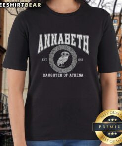 Premium Annabeth Daughter of Athena Owl Ladies Tee featuring a stylish owl design for fans of mythology and literature.