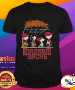 Alt Text: Premium Arizona Diamondbacks X Peanuts Snoopy and Friends autumn T-shirt celebrating the most wonderful time of the year.