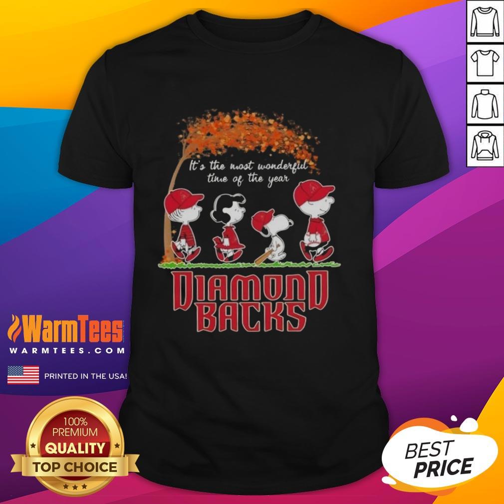 premium-arizona-diamondbacks-x-peanuts-snoopy-and-friends-autumn-its-the-most-wonderful-time-of-the-year-t-shirt Alt Text: Premium Arizona Diamondbacks X Peanuts Snoopy and Friends autumn T-shirt celebrating the most wonderful time of the year.