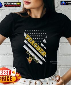 Premium Arizona State Sun Devils X Teacher American Flag Ladies Tee showcasing school spirit and style.