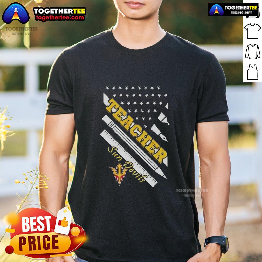 Premium Arizona State Sun Devils X Teacher American Flag T Shirt Premium Arizona State Sun Devils X Teacher American Flag T-Shirt featuring bold school colors and patriotic design.