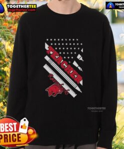 Premium Arkansas Razorbacks X Teacher American Flag Sweatshirt for stylish supporters and educators, perfect for game days.