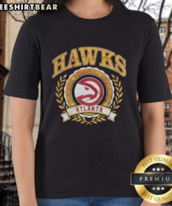 Premium Atlanta Hawks NBA logo in laurel wreath frame on a retro ladies tee, perfect for basketball fans.