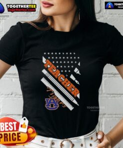 Alt Text: Premium Auburn Tigers X Teacher American Flag Ladies Tee featuring vibrant colors and a stylish design for fans.