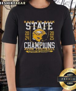 Premium Avon High School Football ladies tee celebrating back-to-back state champs and 10 straight SWC championships.