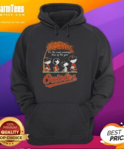 Premium Baltimore Orioles X Peanuts Snoopy hoodie for autumn, celebrating 'It's The Most Wonderful Time Of The Year'.