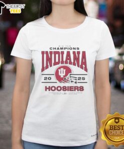 Alt Text: Premium Indiana Hoosiers Ladies Tee celebrating Big Ten Champs at Lucas Oil Stadium, December 2025.