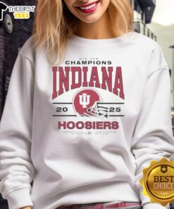 Premium Indiana Hoosiers Big Ten Champs sweatshirt at Lucas Oil Stadium, December 2025, showcasing team pride and style.