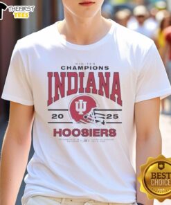 Premium Big Ten Champs Indiana Hoosiers T-Shirt featuring Lucas Oil Stadium design, December 2025 edition.