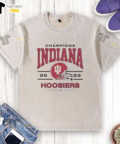 Premium Big Ten Champs Indiana Hoosiers washed t-shirt displayed at Lucas Oil Stadium, December 2025.