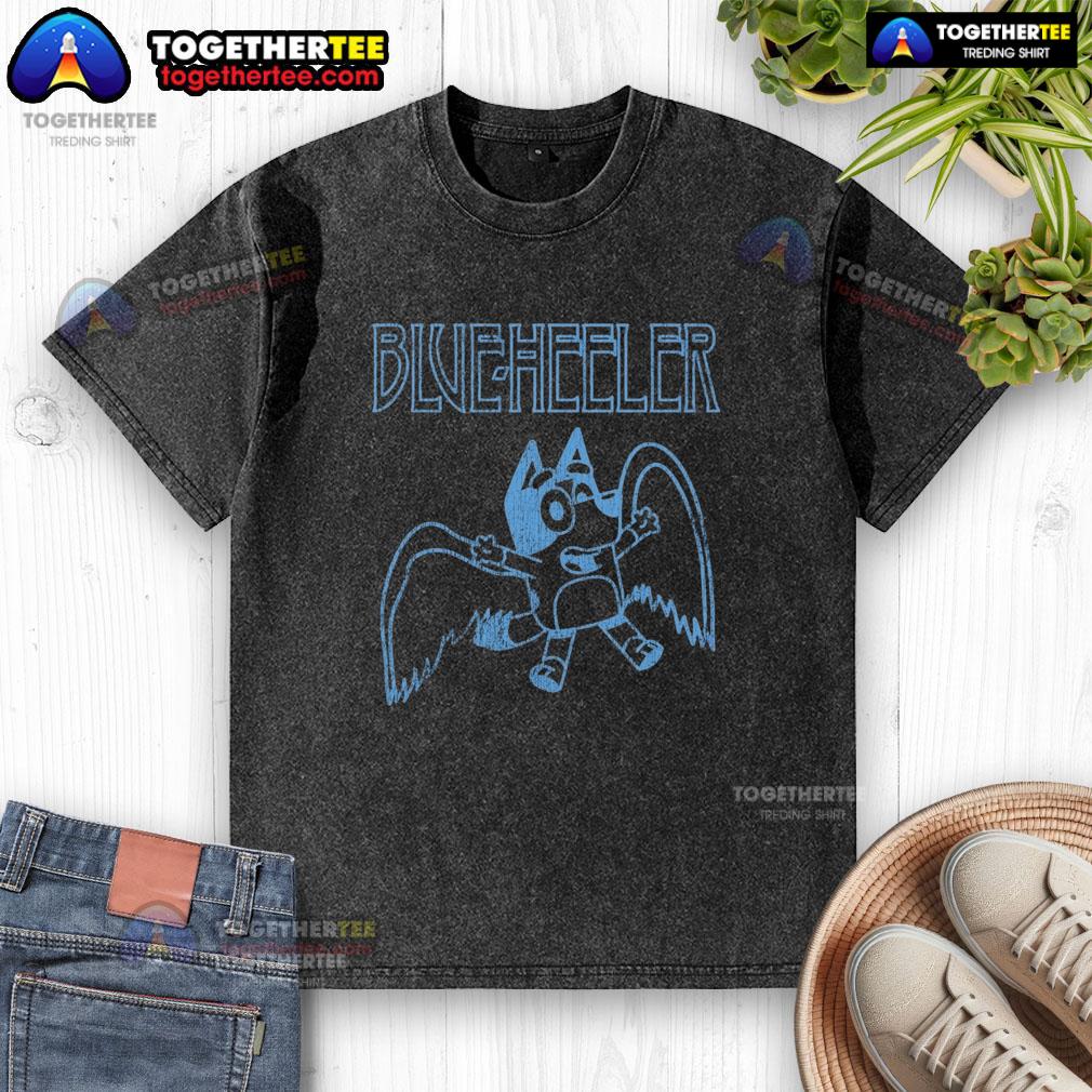 Premium Blue Heeler Bluey Washed T Shirt Alt Text: Premium Blue Heeler Bluey washed t-shirt featuring a playful design perfect for dog lovers and casual wear.