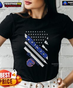 Premium Boise State Broncos X Teacher American Flag Ladies Tee showcasing vibrant graphics and comfortable fit.