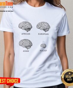 Premium Brains Ladies Tee featuring diverse designs representing African, European, and Asian cultures, promoting unity.