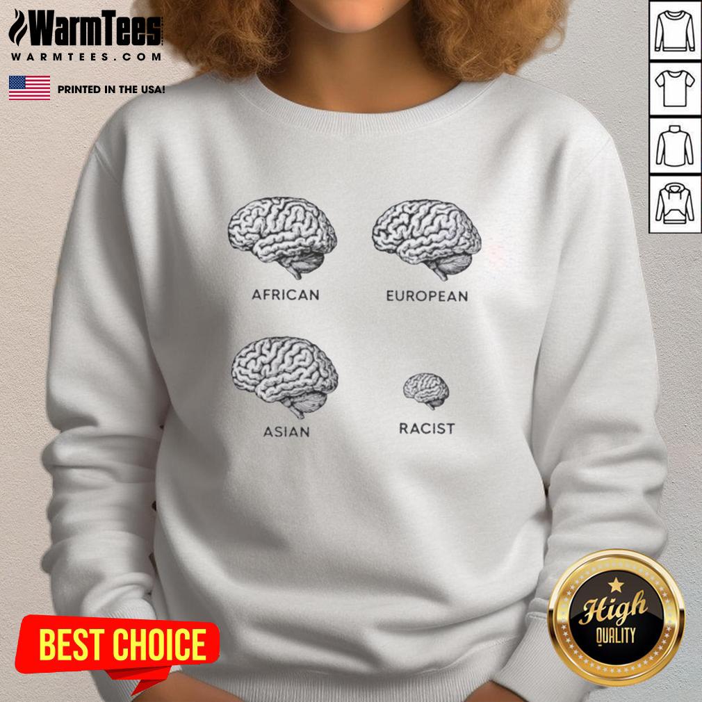 premium-brains-african-european-asian-racist-sweatshirt Premium Brains sweatshirt featuring a bold design addressing racism, celebrating diversity among African, European, and Asian cultures.