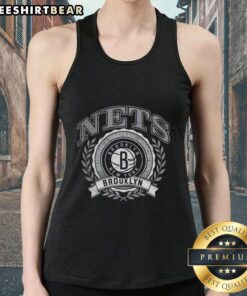 Premium Brooklyn Nets NBA logo with laurel wreath frame on a retro tank top design for basketball fans.