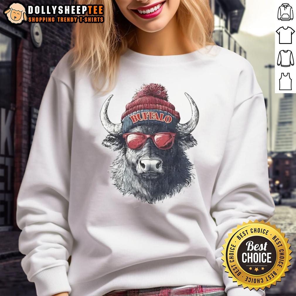 Premium Buffalo Bills Mascot Wearing A Beanie And Sunglasses Sweatshirt Premium Buffalo Bills mascot in a beanie and sunglasses, showcasing team spirit in a stylish sweatshirt.