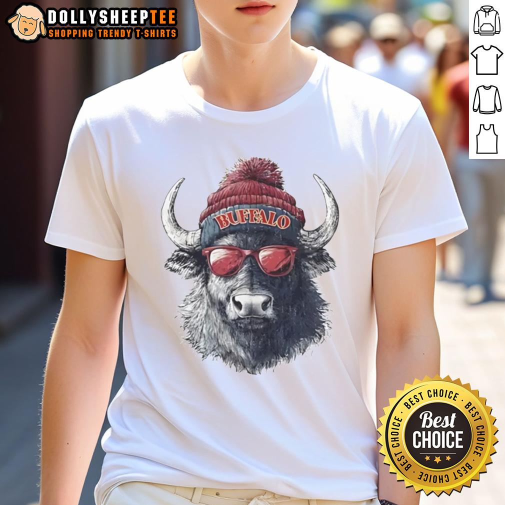 Premium Buffalo Bills Mascot Wearing A Beanie And Sunglasses T Shirt Alt Text: Premium Buffalo Bills mascot in a beanie and sunglasses on a stylish T-shirt, perfect for fans and game day.