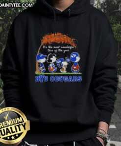 Premium BYU Cougars x Peanuts Snoopy and Friends autumn hoodie for a cozy, festive look this holiday season.