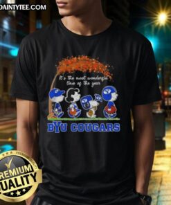 Alt Text: Premium BYU Cougars x Peanuts Snoopy and Friends autumn t-shirt celebrating the most wonderful time of the year.