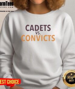 Alt Text: Premium Cadets Vs Convicts Sweatshirt featuring a bold graphic design, perfect for casual wear and sports fans.