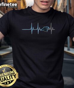 Alt Text: Premium Carolina Panthers Heartbeat T-Shirt featuring vibrant team colors and a stylish heartbeat graphic design.