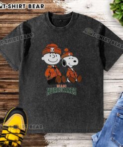 Premium Charlie Brown and Snoopy Miami Hurricanes washed t-shirt featuring vibrant graphics and a comfortable fit.