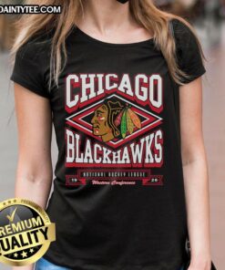 Premium Chicago Blackhawks Heater Ladies Tee in stylish design, showcasing team pride and comfort for female fans.