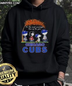 Premium Chicago Cubs X Peanuts Snoopy hoodie featuring autumn theme, perfect for the most wonderful time of the year.
