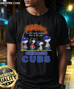 Premium Chicago Cubs X Peanuts Snoopy and Friends autumn t-shirt celebrating 'It's The Most Wonderful Time Of The Year.'