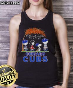 Premium Chicago Cubs X Peanuts Snoopy and Friends autumn tank top celebrating the most wonderful time of the year.