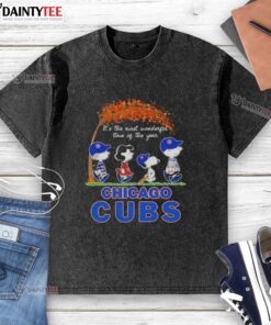 Premium Chicago Cubs X Peanuts Snoopy and Friends autumn washed t-shirt featuring festive designs for the season.