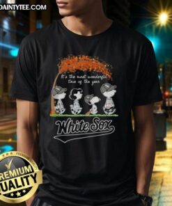 Alt Text: Premium Chicago White Sox X Peanuts Snoopy and Friends autumn t-shirt celebrating the most wonderful time of the year.