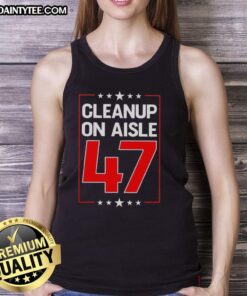 Premium Clean Up On Aisle 47 Tank Top featuring a quirky graphic design, perfect for casual summer wear.