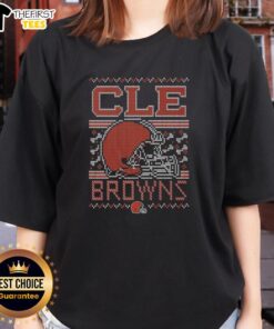 Alt Text: Premium Cleveland Browns Holiday Ladies Tee in festive colors, perfect for game day and holiday celebrations.
