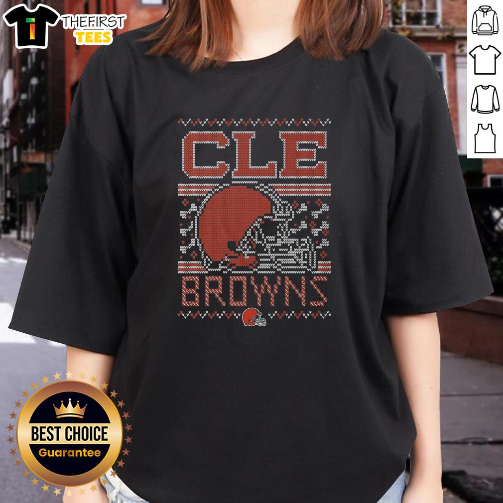 premium-cleveland-browns-holiday-ladies-tee Alt Text: Premium Cleveland Browns Holiday Ladies Tee in festive colors, perfect for game day and holiday celebrations.