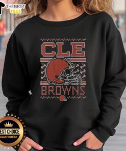 Alt Text: Premium Cleveland Browns Holiday Sweatshirt featuring team logo and festive design, perfect for winter sports fans.