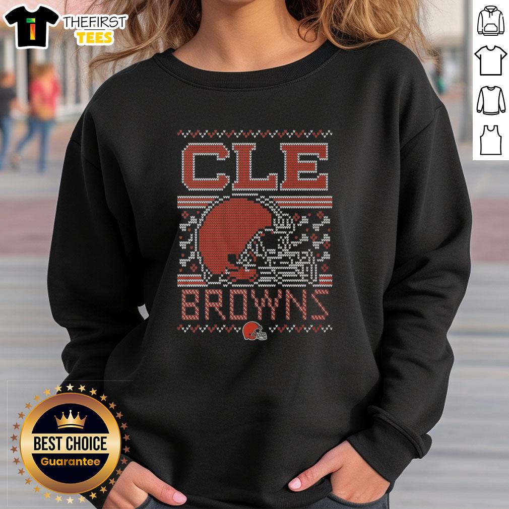 premium-cleveland-browns-holiday-sweatshirt Alt Text: Premium Cleveland Browns Holiday Sweatshirt featuring team logo and festive design, perfect for winter sports fans.