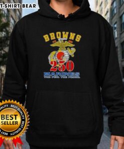 Alt Text: Premium Cleveland Browns X U.S.M.C 250th Birthday Celebration Hoodie featuring bold team colors and commemorative design.