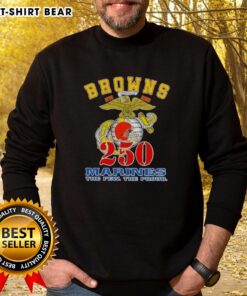 Alt Text: Premium Cleveland Browns X U.S.M.C. 250th Birthday Celebration Sweatshirt featuring team logo and festive design.