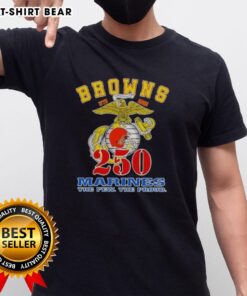 Premium Cleveland Browns X U.S.M.C 250th Birthday Celebration T-Shirt featuring team colors and logo for fans.