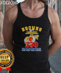 Alt Text: Premium Cleveland Browns X U.S.M.C 250th Birthday Celebration tank top featuring vibrant graphics and a stylish design.