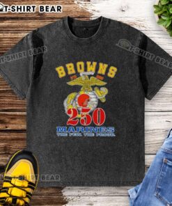 Alt Text: Premium Cleveland Browns x U.S.M.C. 250th Birthday Celebration washed t-shirt featuring a bold graphic design.