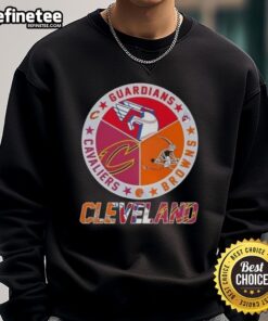 Premium Cleveland City Sports sweatshirt featuring Guardians, Browns, and Cavaliers logos for ultimate fan style.